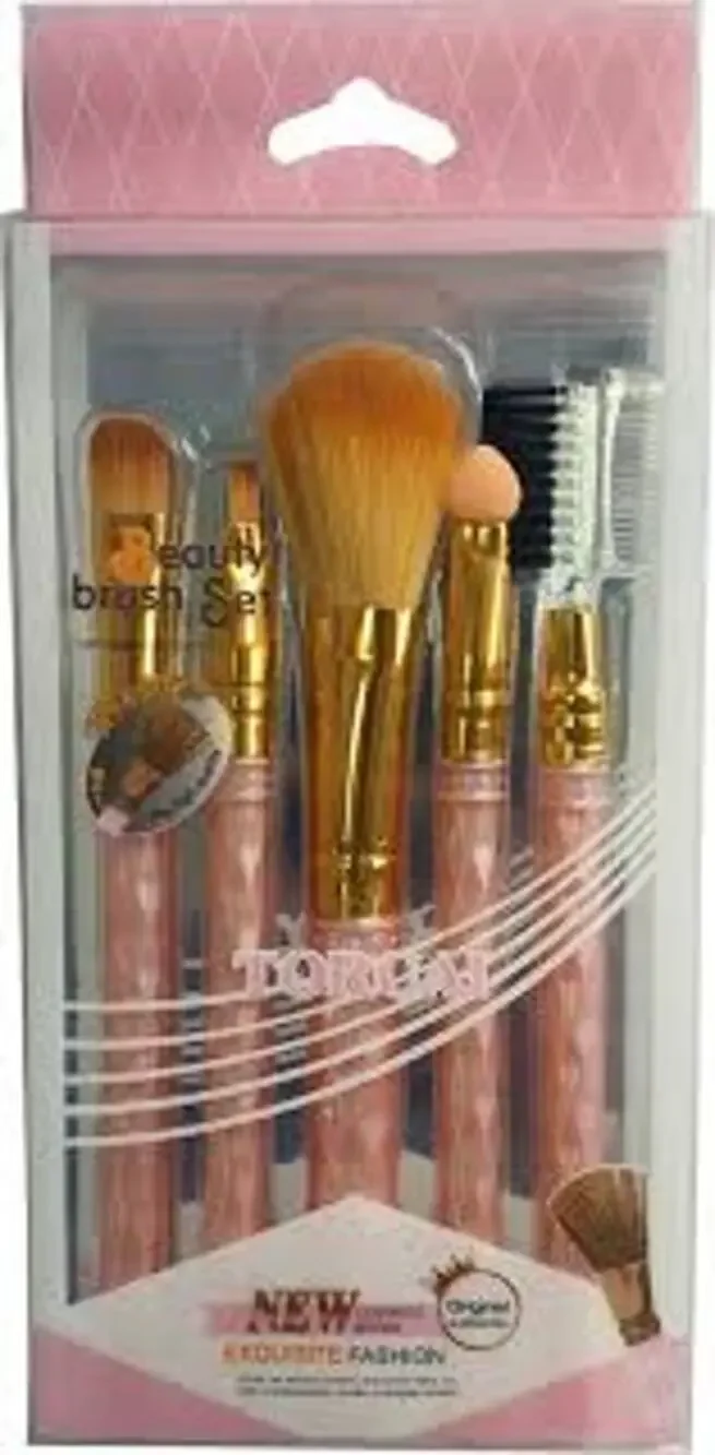 Beauty Brush Set 7 Piece Makeup Brushes Cosmetic Tool Kit Pink Gold Handles New